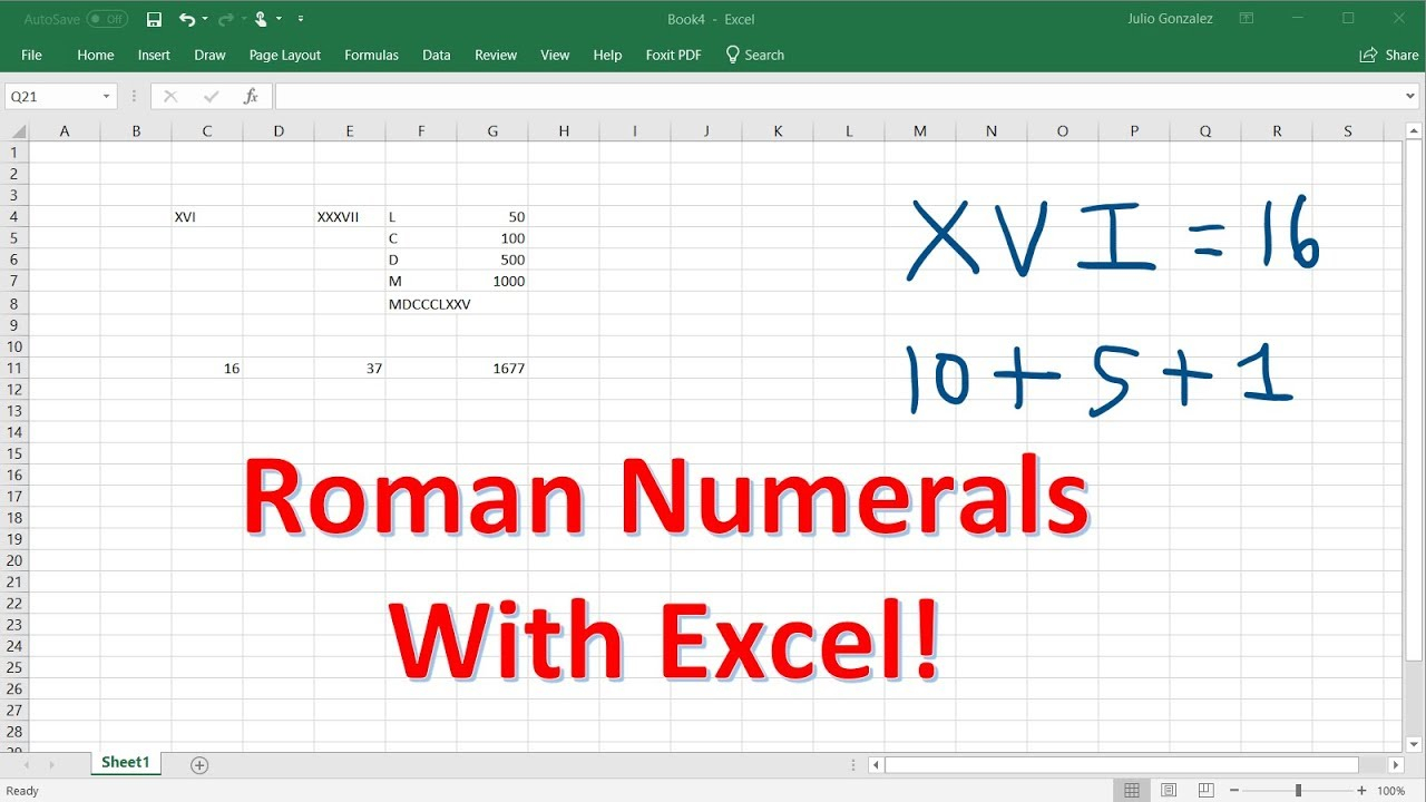 Roman Numerals Chart In Excel