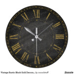 Vintage Rustic Black Gold Decorative Roman Numeral Large Clock Zazzle